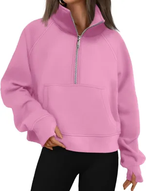 Sweatshirts for Women Half Zip Up Casual Hoodies Loose Thicked Shirts Long Sleeve Solid Tops Y2K Outfits with Pockets