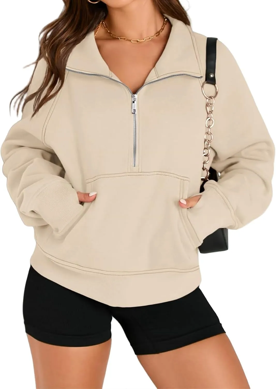 Sweatshirts for Women Half Zip Up Casual Hoodies Loose Thicked Shirts Long Sleeve Solid Tops Y2K Outfits with Pockets