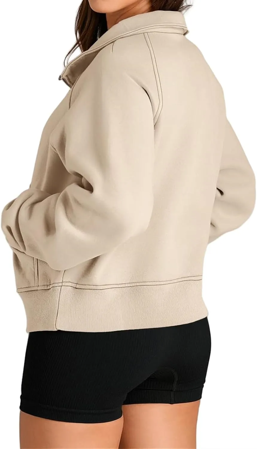 Sweatshirts for Women Half Zip Up Casual Hoodies Loose Thicked Shirts Long Sleeve Solid Tops Y2K Outfits with Pockets