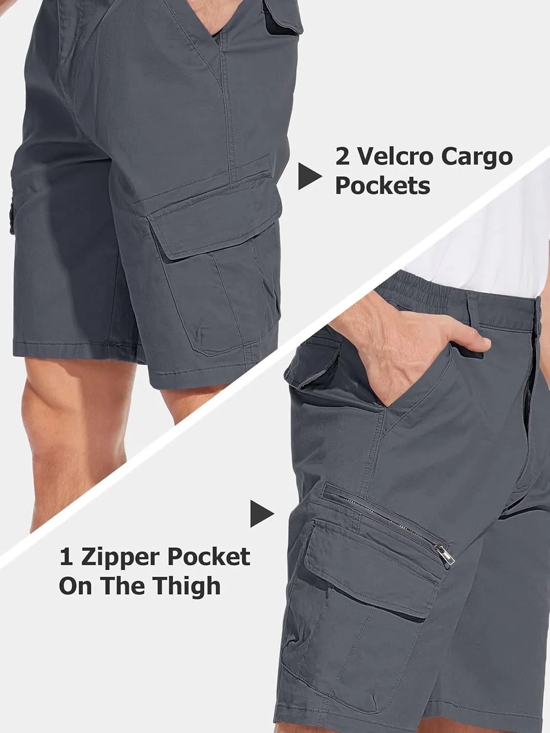 TACVASEN Men's Cargo Short 7 Pockets Comfortable Cotton Elastic Waist Causal Work Shorts