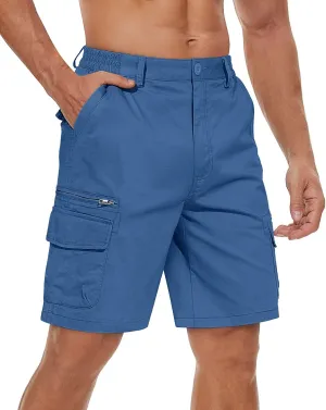 TACVASEN Men's Cargo Short 7 Pockets Comfortable Cotton Elastic Waist Causal Work Shorts