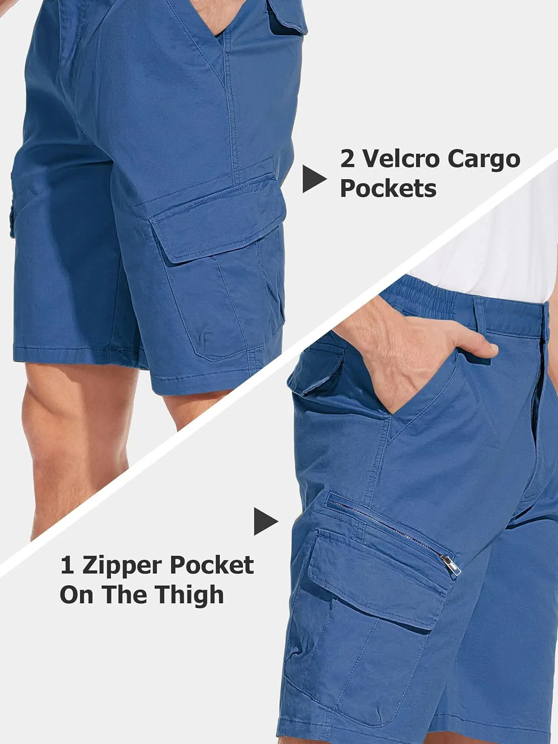 TACVASEN Men's Cargo Short 7 Pockets Comfortable Cotton Elastic Waist Causal Work Shorts