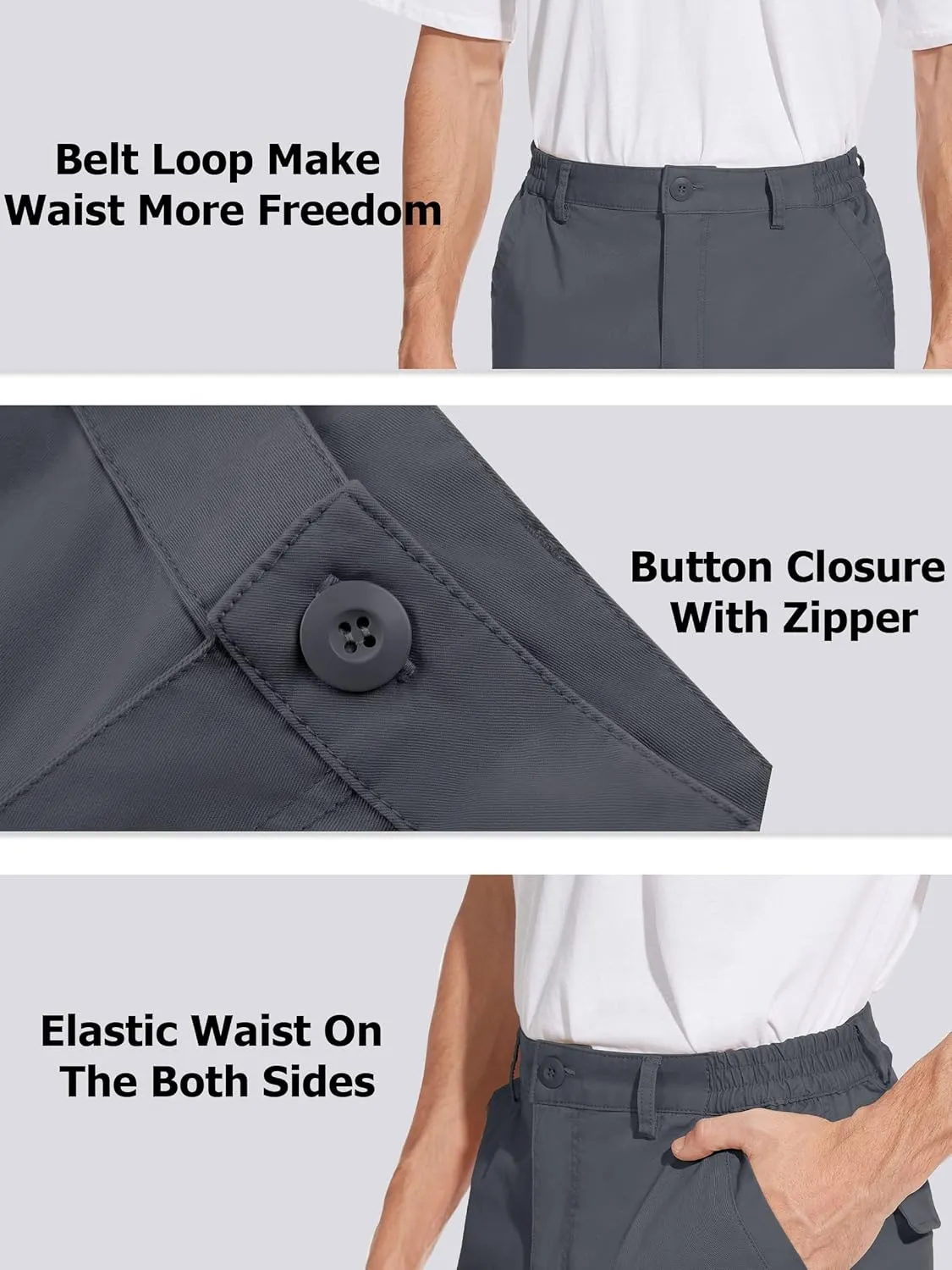TACVASEN Men's Cargo Short 7 Pockets Comfortable Cotton Elastic Waist Causal Work Shorts