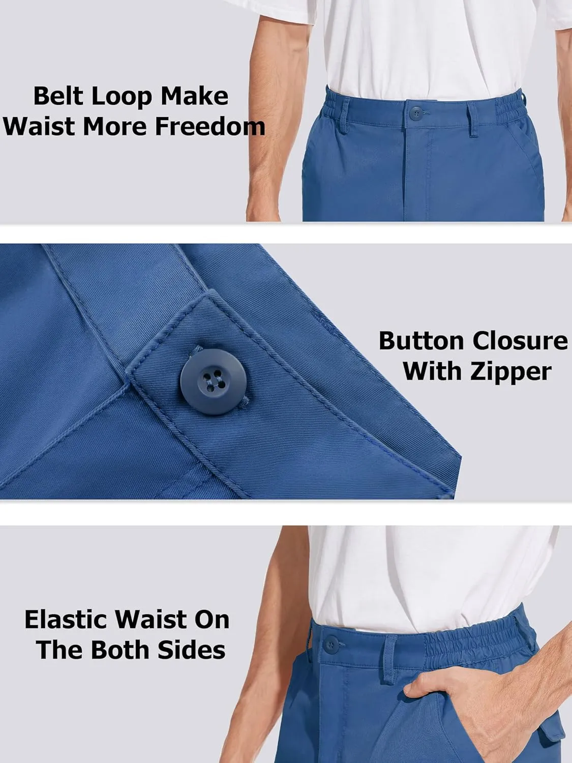 TACVASEN Men's Cargo Short 7 Pockets Comfortable Cotton Elastic Waist Causal Work Shorts