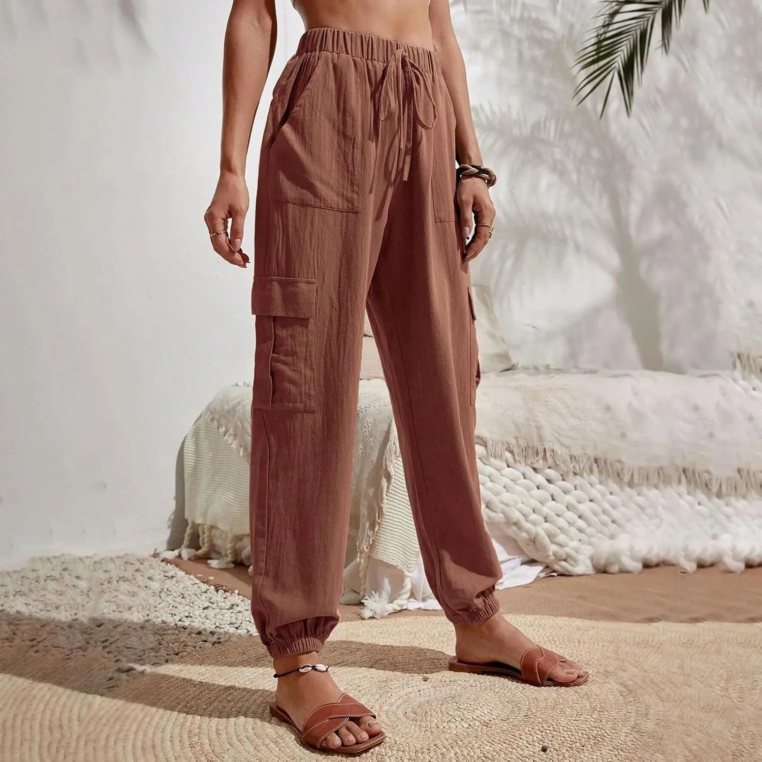 TARIENDY Light Weight Pants for Women Women's Elastic Drawstring Trousers Workout Casual Outfits high Waist Cargo Pants