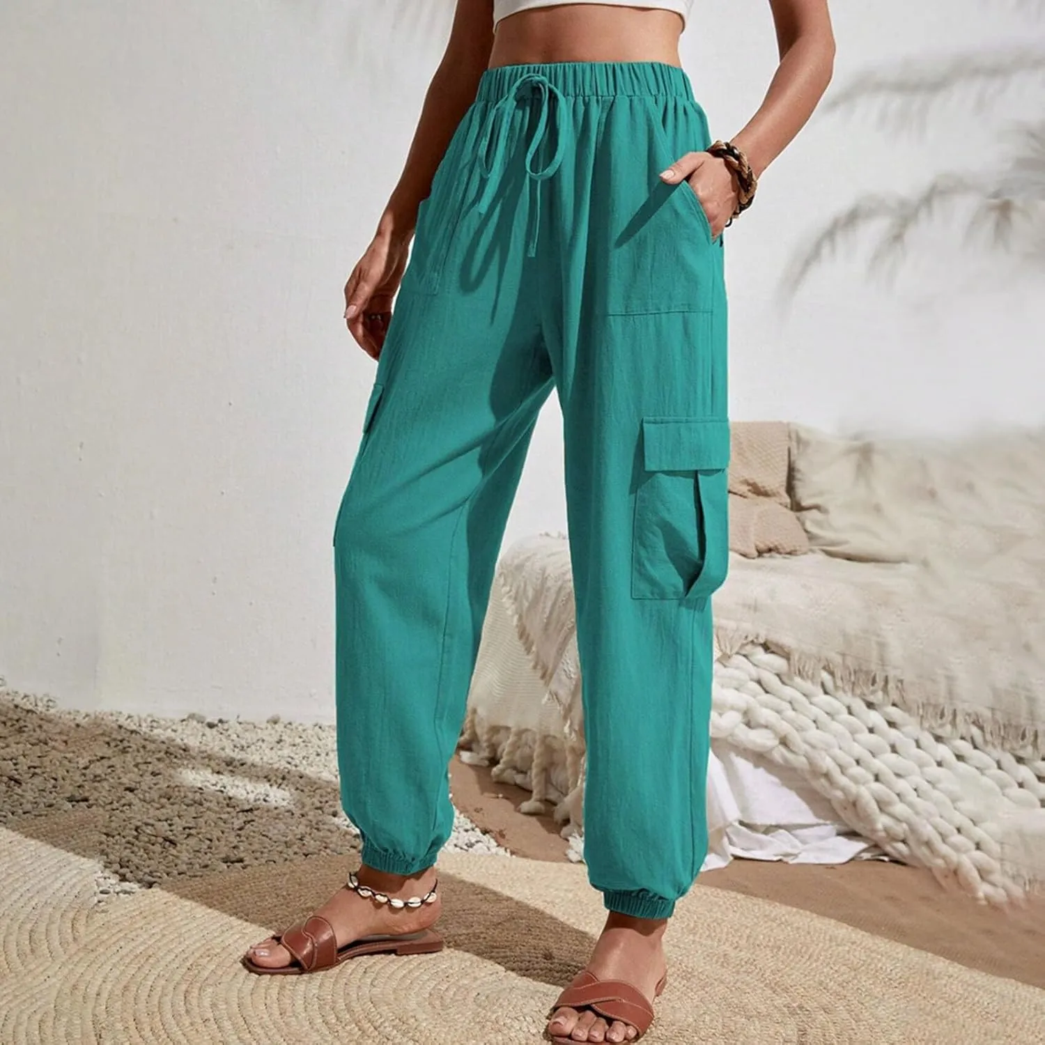 TARIENDY Light Weight Pants for Women Women's Elastic Drawstring Trousers Workout Casual Outfits high Waist Cargo Pants