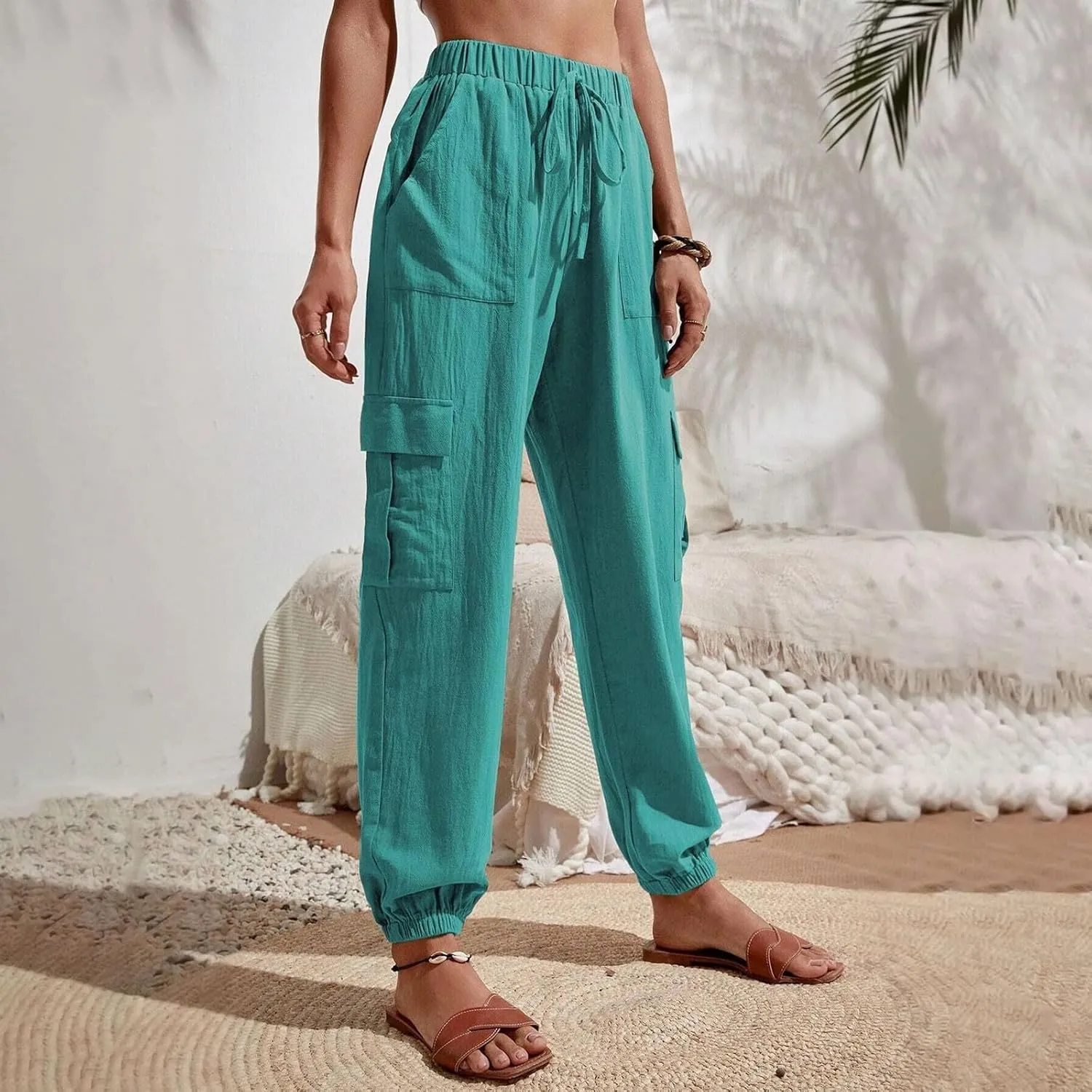 TARIENDY Light Weight Pants for Women Women's Elastic Drawstring Trousers Workout Casual Outfits high Waist Cargo Pants