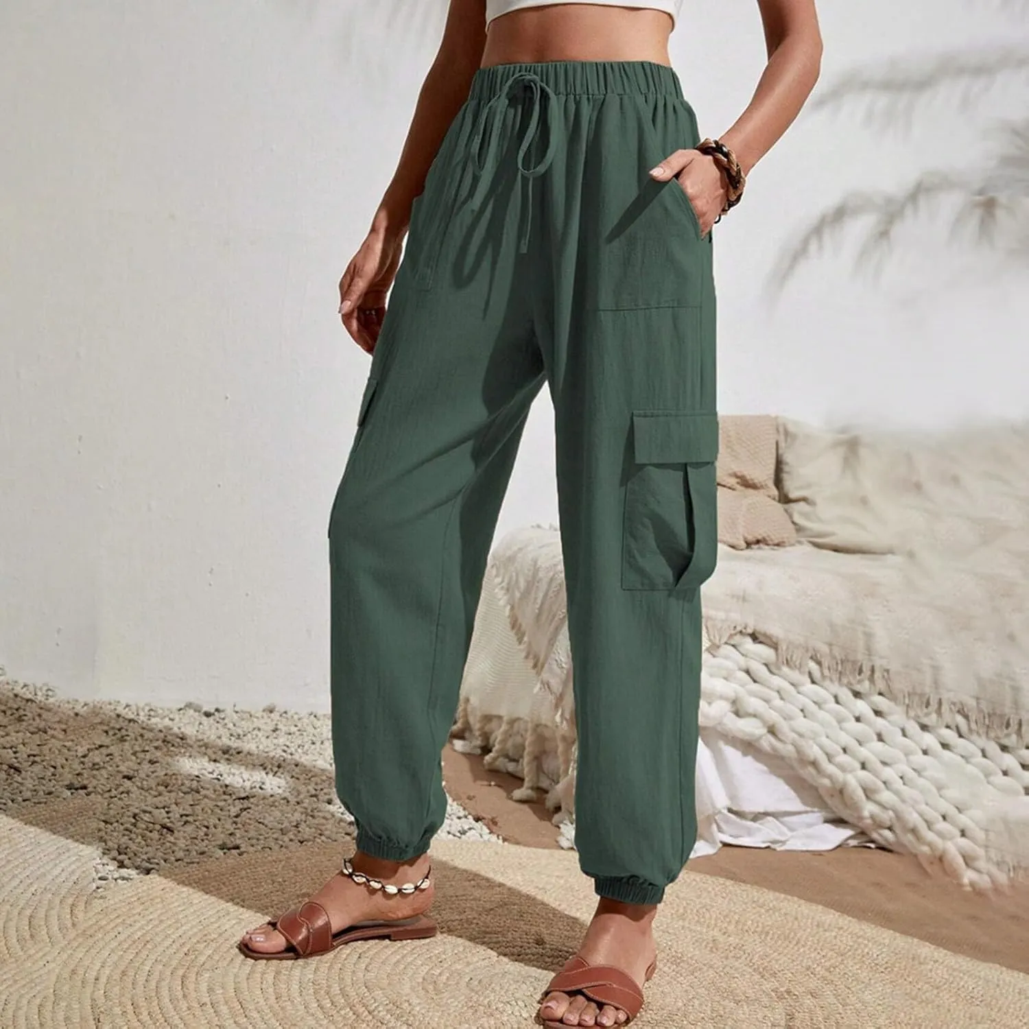 TARIENDY Light Weight Pants for Women Women's Elastic Drawstring Trousers Workout Casual Outfits high Waist Cargo Pants