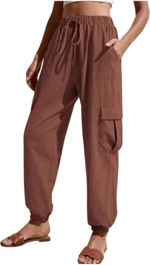 TARIENDY Light Weight Pants for Women Women's Elastic Drawstring Trousers Workout Casual Outfits high Waist Cargo Pants