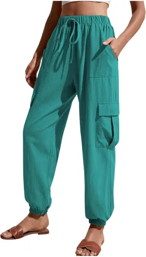 TARIENDY Light Weight Pants for Women Women's Elastic Drawstring Trousers Workout Casual Outfits high Waist Cargo Pants