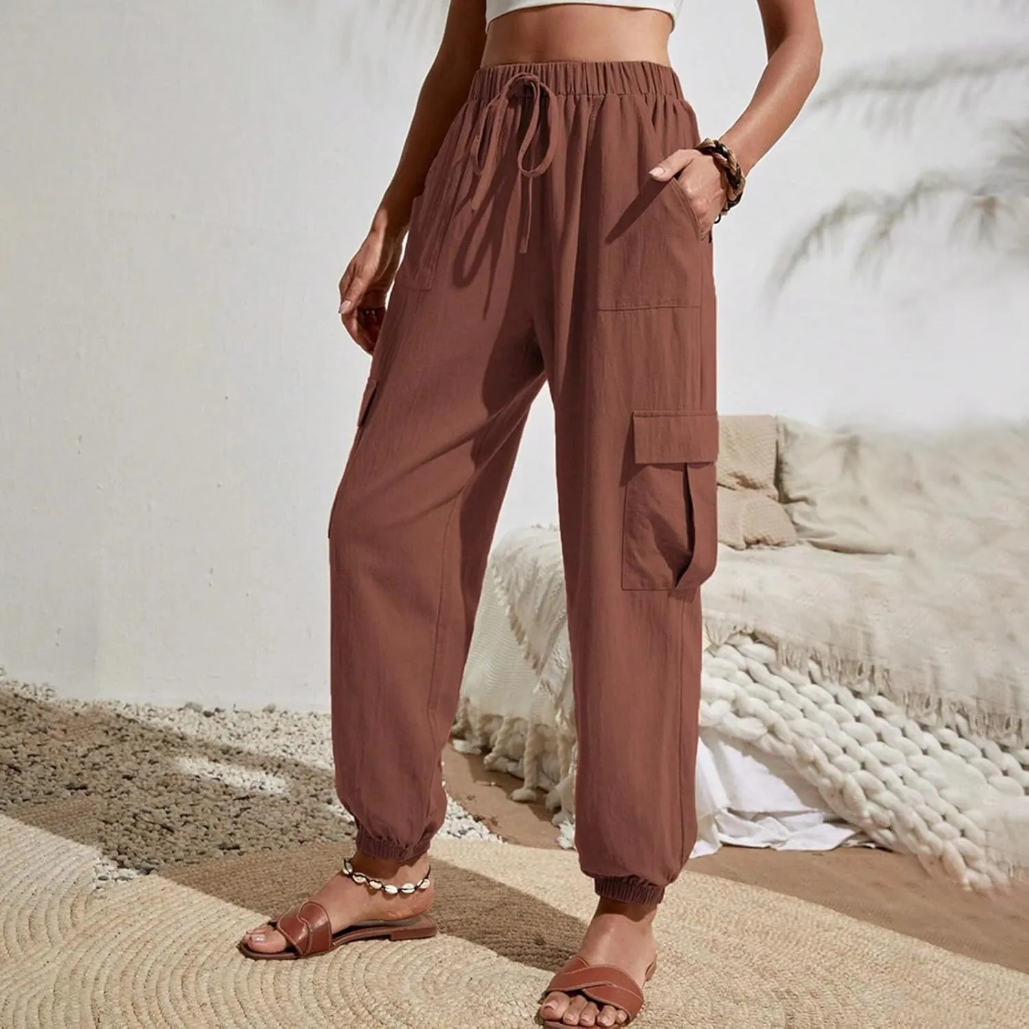 TARIENDY Light Weight Pants for Women Women's Elastic Drawstring Trousers Workout Casual Outfits high Waist Cargo Pants