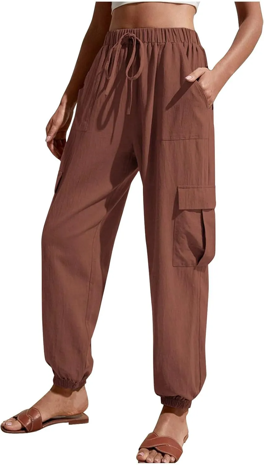 TARIENDY Light Weight Pants for Women Women's Elastic Drawstring Trousers Workout Casual Outfits high Waist Cargo Pants
