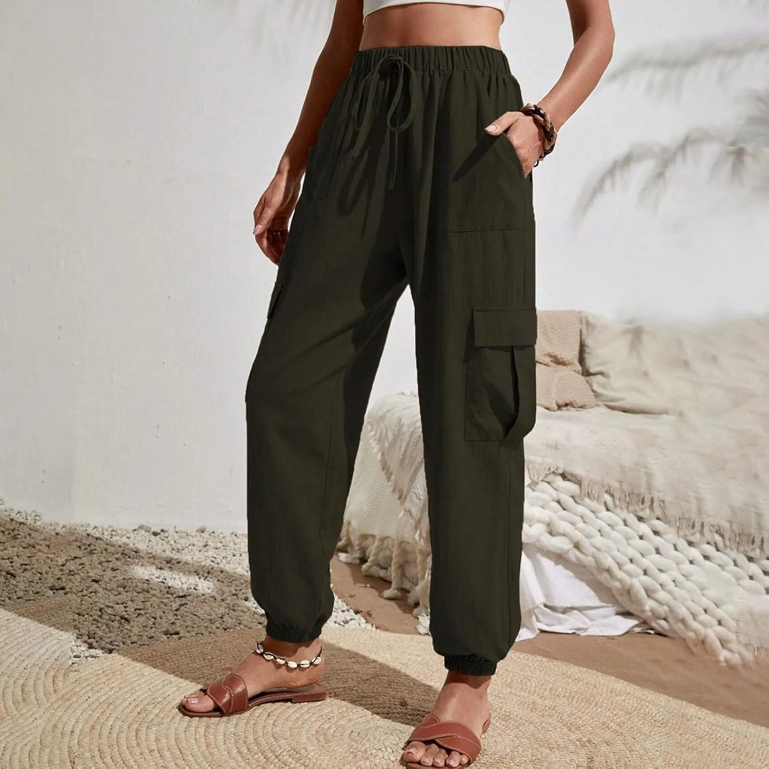 TARIENDY Light Weight Pants for Women Women's Elastic Drawstring Trousers Workout Casual Outfits high Waist Cargo Pants