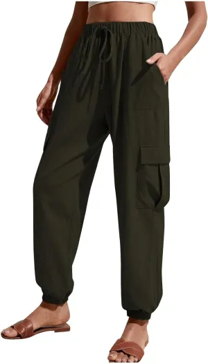 TARIENDY Light Weight Pants for Women Women's Elastic Drawstring Trousers Workout Casual Outfits high Waist Cargo Pants