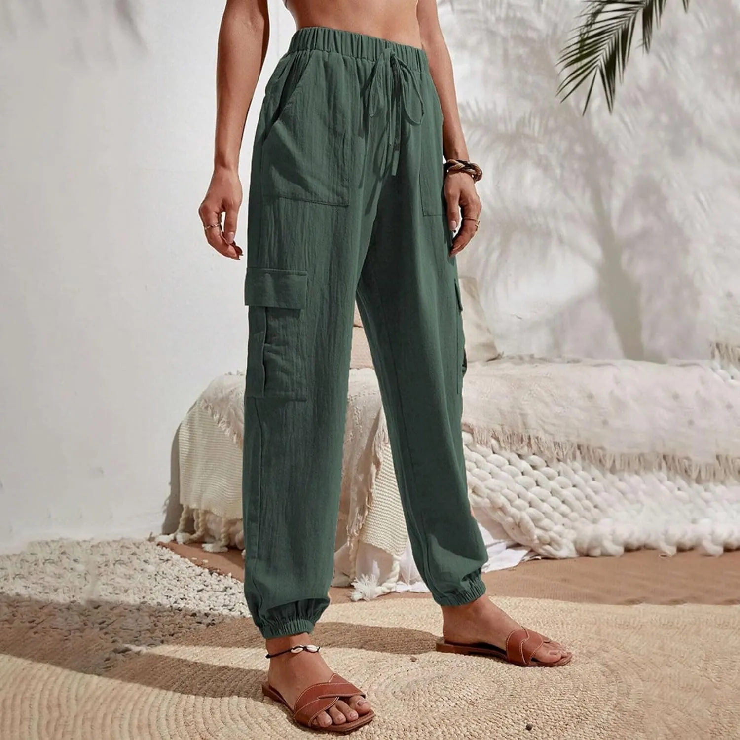 TARIENDY Light Weight Pants for Women Women's Elastic Drawstring Trousers Workout Casual Outfits high Waist Cargo Pants