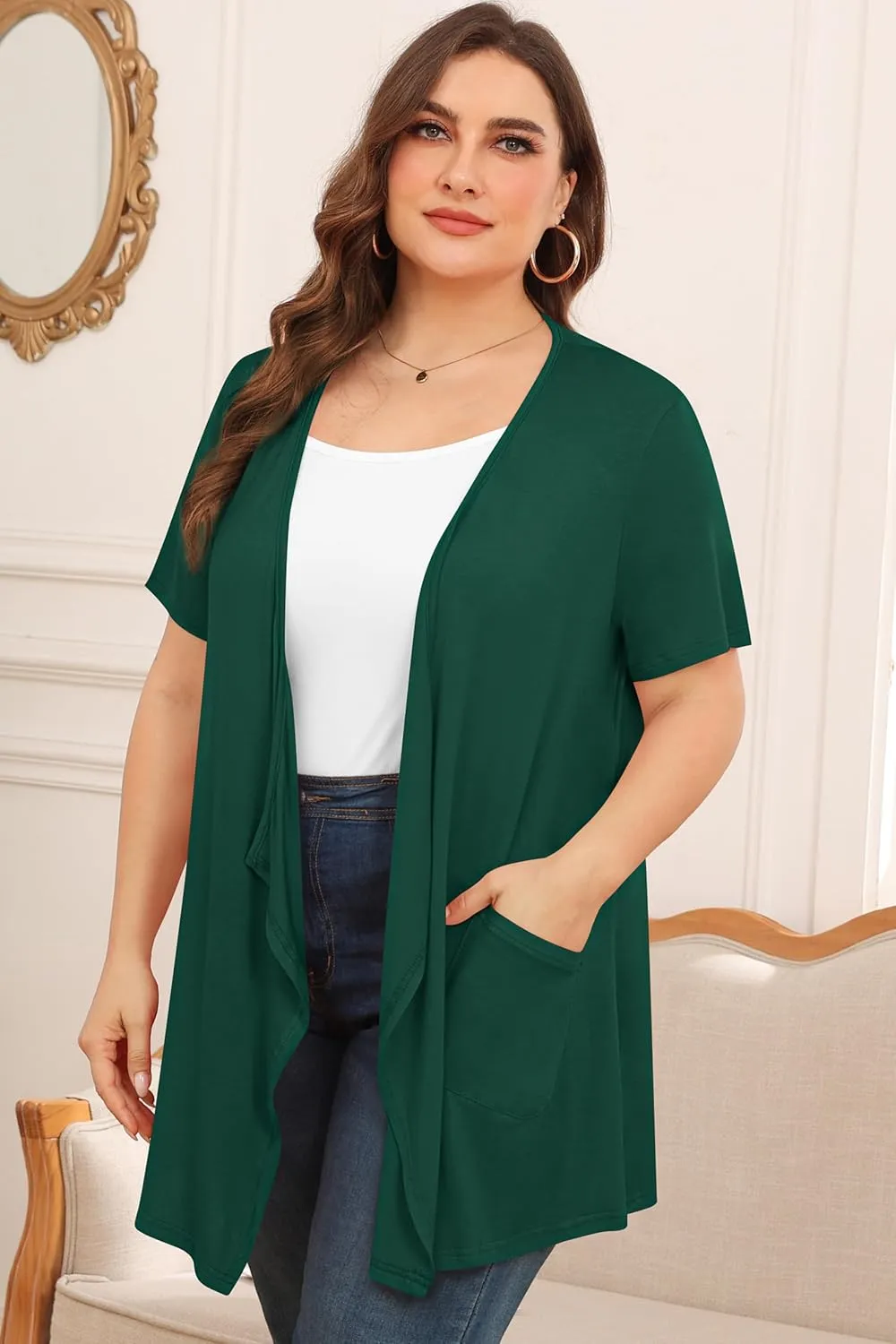 TIANZHU Plus Size Cardigan for Women Lightweight Short Sleeve Summer Dressy Light Cardigan
