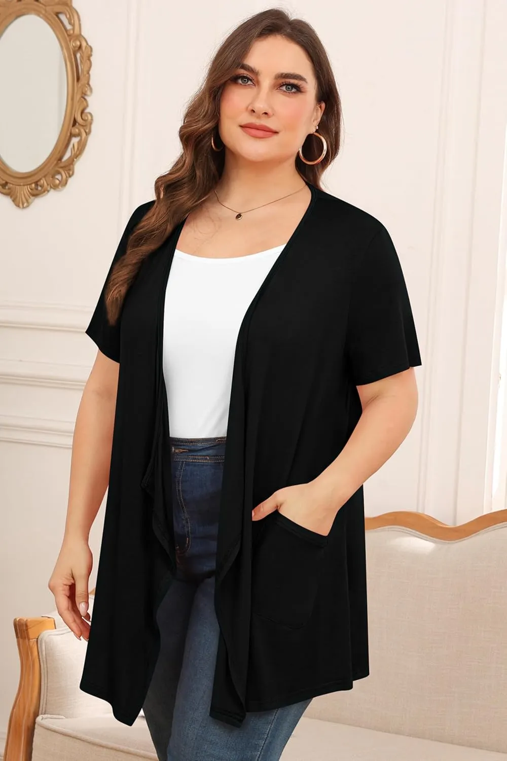 TIANZHU Plus Size Cardigan for Women Lightweight Short Sleeve Summer Dressy Light Cardigan