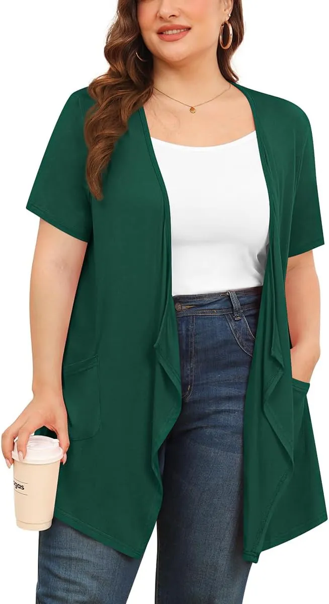 TIANZHU Plus Size Cardigan for Women Lightweight Short Sleeve Summer Dressy Light Cardigan