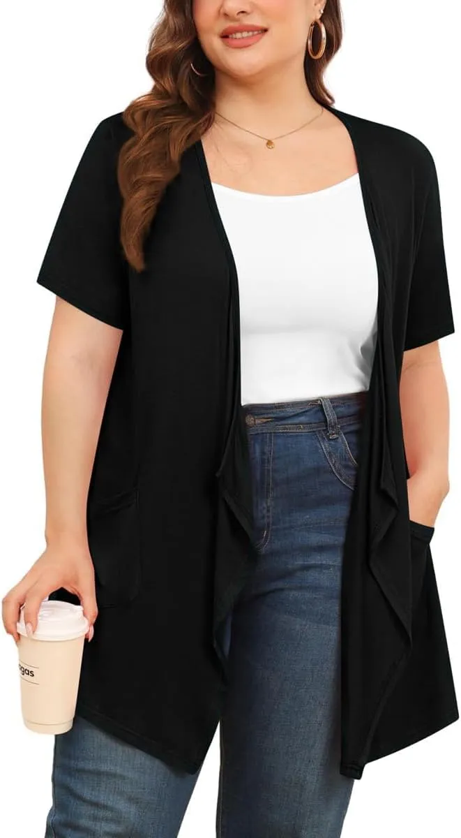 TIANZHU Plus Size Cardigan for Women Lightweight Short Sleeve Summer Dressy Light Cardigan