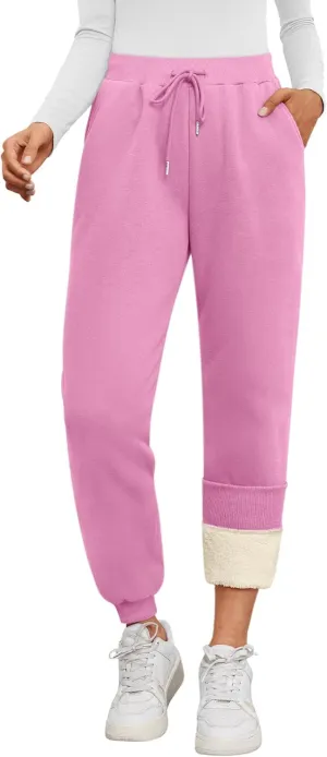 Trendy Queen Sweatpants Women Winter Fleece Lined Clothes Jogger Pants with Pockets Fall Fashion Outfits