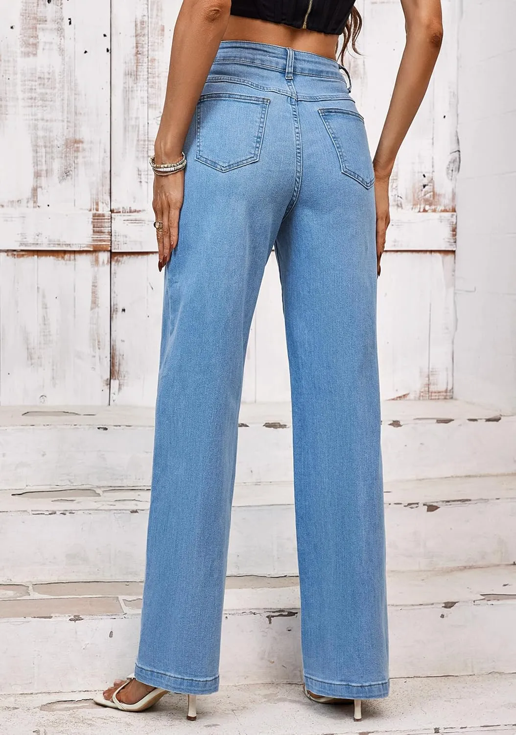 Tsher Womens Jeans Mid Waisted Straight Leg Loose Stretchy Lightweight Tummy Control Trendy Jeans for Women