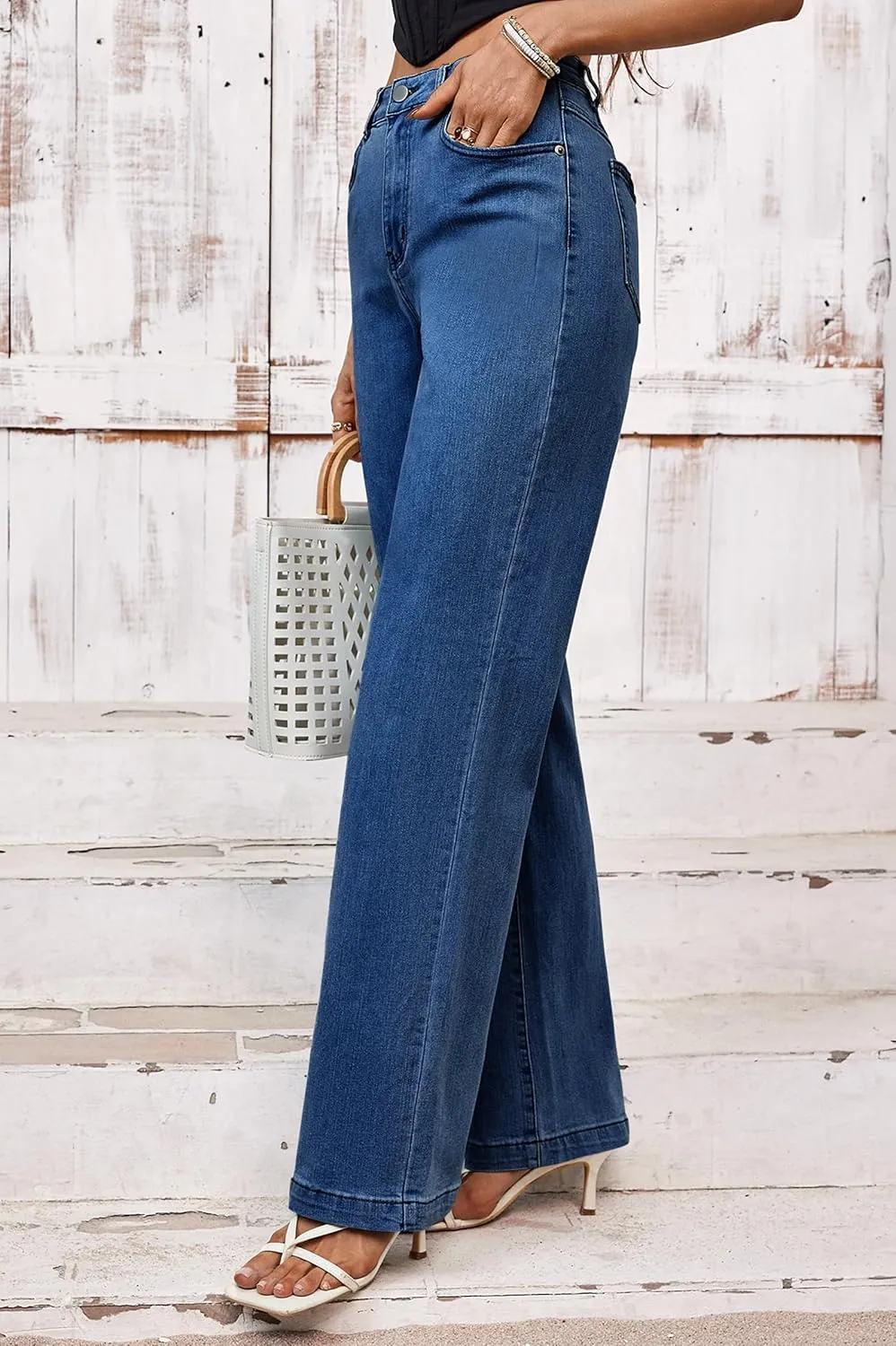 Tsher Womens Jeans Mid Waisted Straight Leg Loose Stretchy Lightweight Tummy Control Trendy Jeans for Women