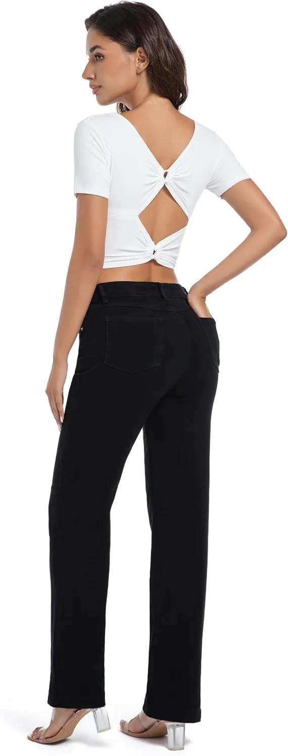 Tsher Womens Jeans Mid Waisted Straight Leg Loose Stretchy Lightweight Tummy Control Trendy Jeans for Women