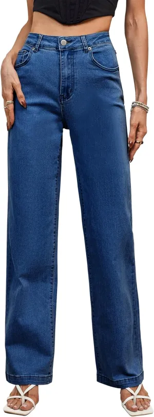 Tsher Womens Jeans Mid Waisted Straight Leg Loose Stretchy Lightweight Tummy Control Trendy Jeans for Women