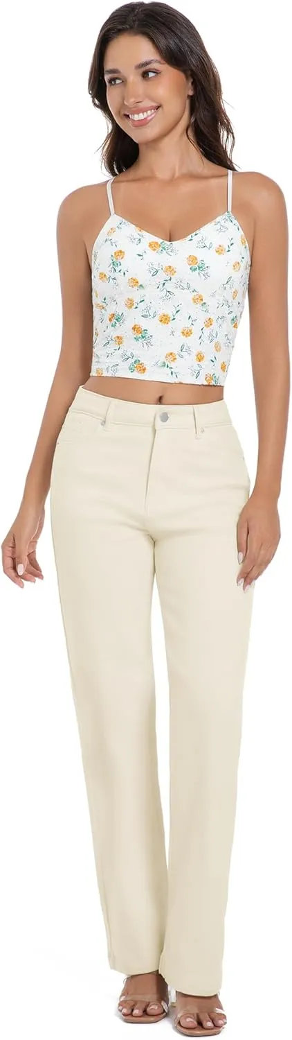 Tsher Womens Jeans Mid Waisted Straight Leg Loose Stretchy Lightweight Tummy Control Trendy Jeans for Women