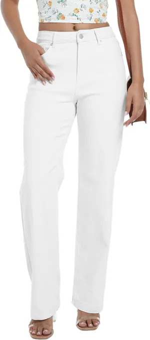 Tsher Womens Jeans Mid Waisted Straight Leg Loose Stretchy Lightweight Tummy Control Trendy Jeans for Women