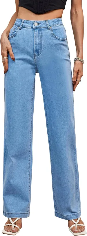 Tsher Womens Jeans Mid Waisted Straight Leg Loose Stretchy Lightweight Tummy Control Trendy Jeans for Women