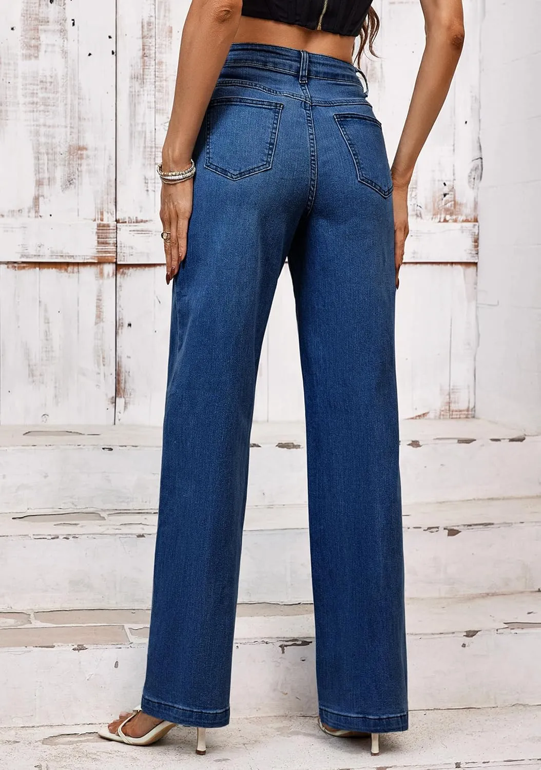 Tsher Womens Jeans Mid Waisted Straight Leg Loose Stretchy Lightweight Tummy Control Trendy Jeans for Women
