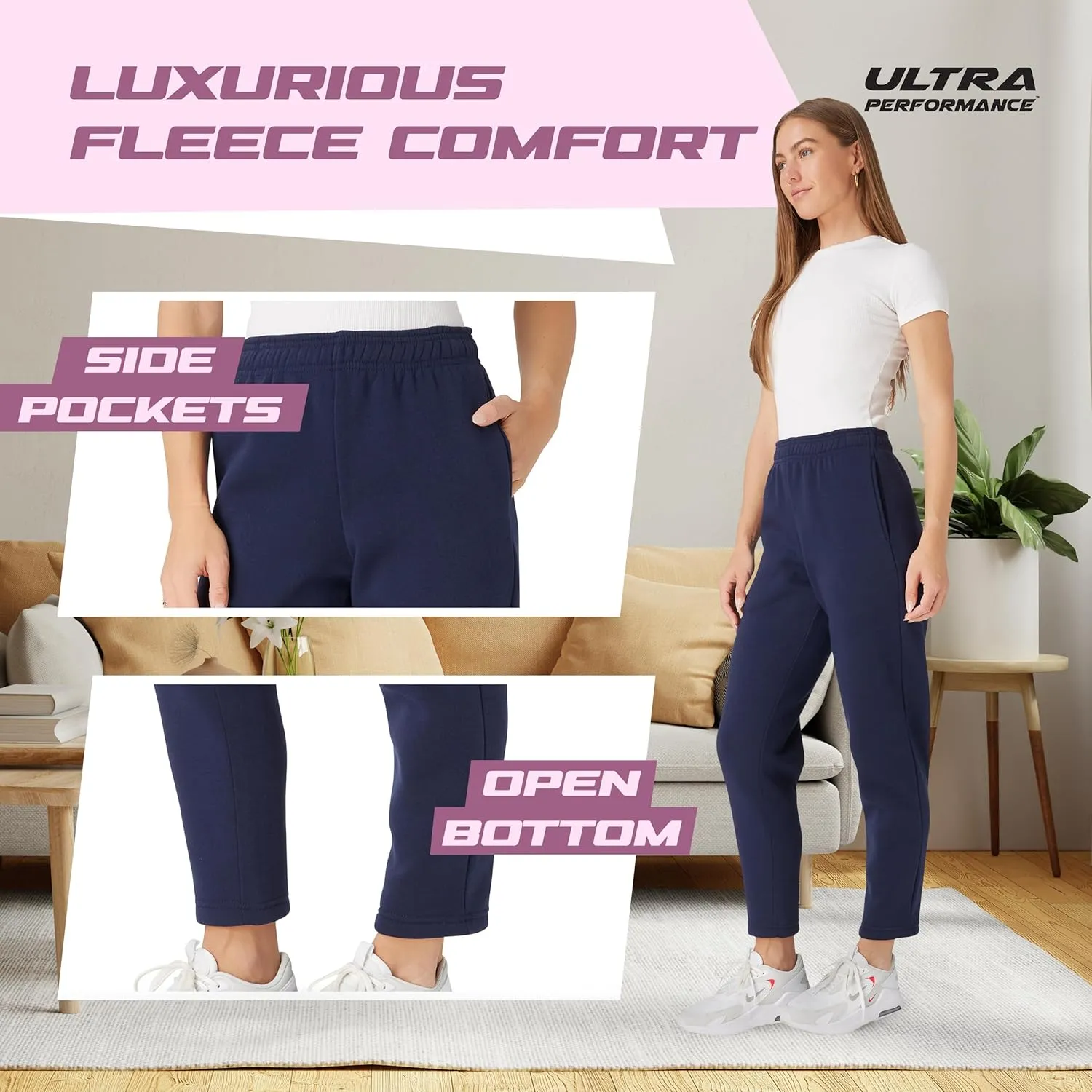Ultra Performance Womens Sweatpants Open Bottom Sweat Pants for Women, 3 Pack Lounge Pants Women (Plus Size)