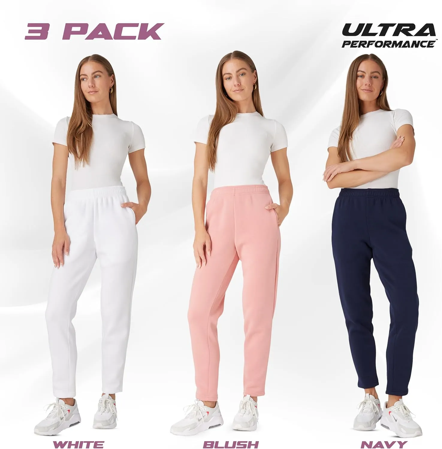Ultra Performance Womens Sweatpants Open Bottom Sweat Pants for Women, 3 Pack Lounge Pants Women (Plus Size)
