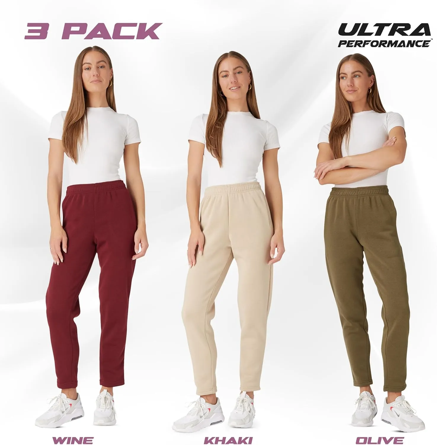 Ultra Performance Womens Sweatpants Open Bottom Sweat Pants for Women, 3 Pack Lounge Pants Women (Plus Size)