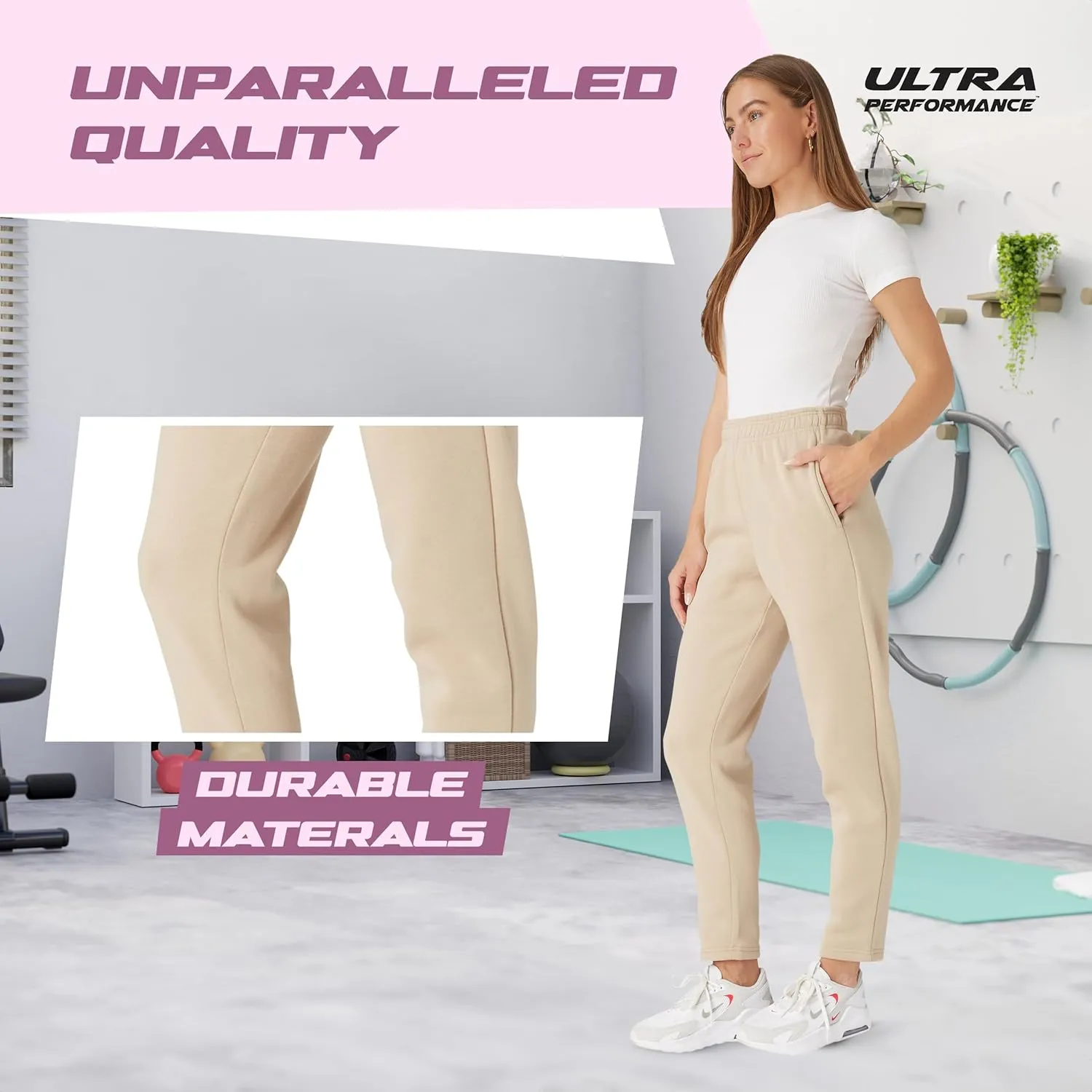 Ultra Performance Womens Sweatpants Open Bottom Sweat Pants for Women, 3 Pack Lounge Pants Women (Plus Size)