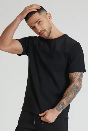 Ultra premium pique contrast panel top in Black