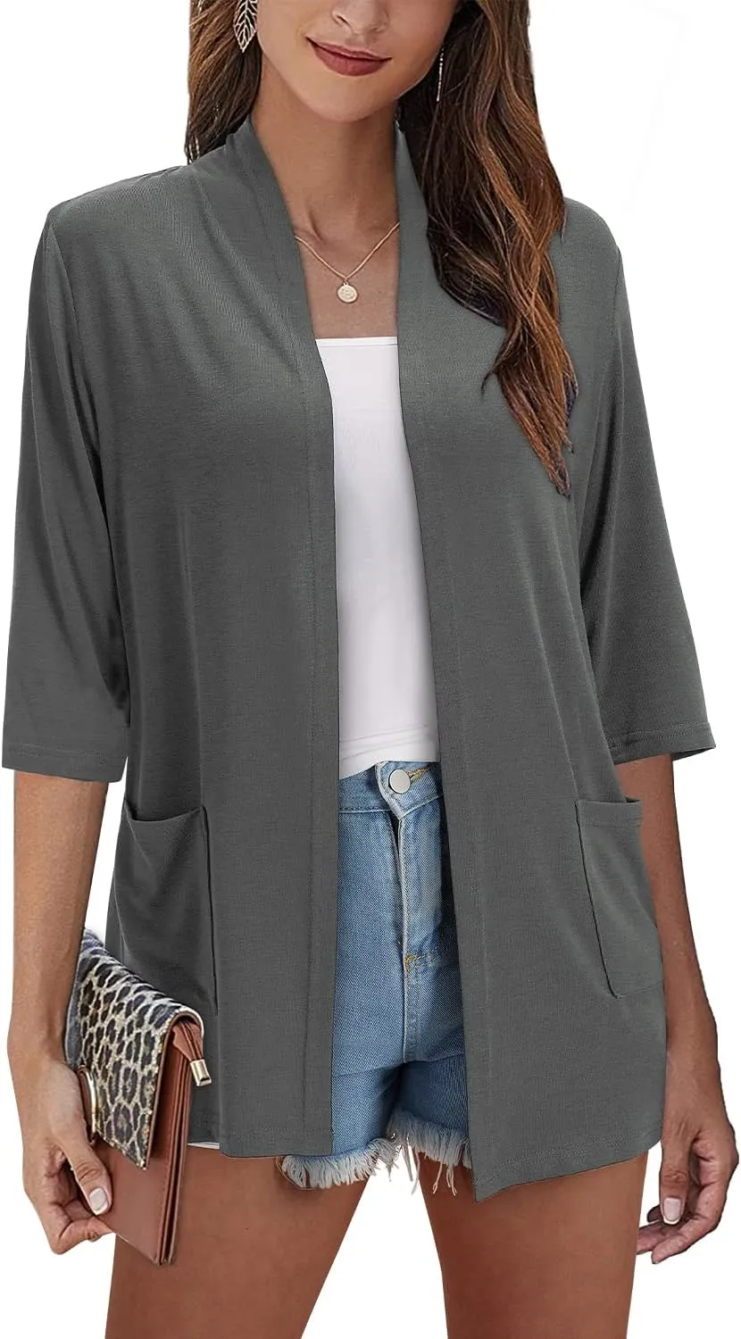 ULTRANICE Cardigan for Women Lightweight Summer Sweaters 2024 Fashion Casual Tops Beach Coverup Open Front with Pockets