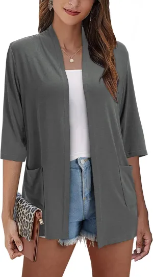 ULTRANICE Cardigan for Women Lightweight Summer Sweaters 2024 Fashion Casual Tops Beach Coverup Open Front with Pockets