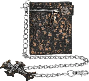 Unisex Gothic Punk Skull Chain Wallet - Bifold Faux Leather, Halloween Goth Accessories - Gold