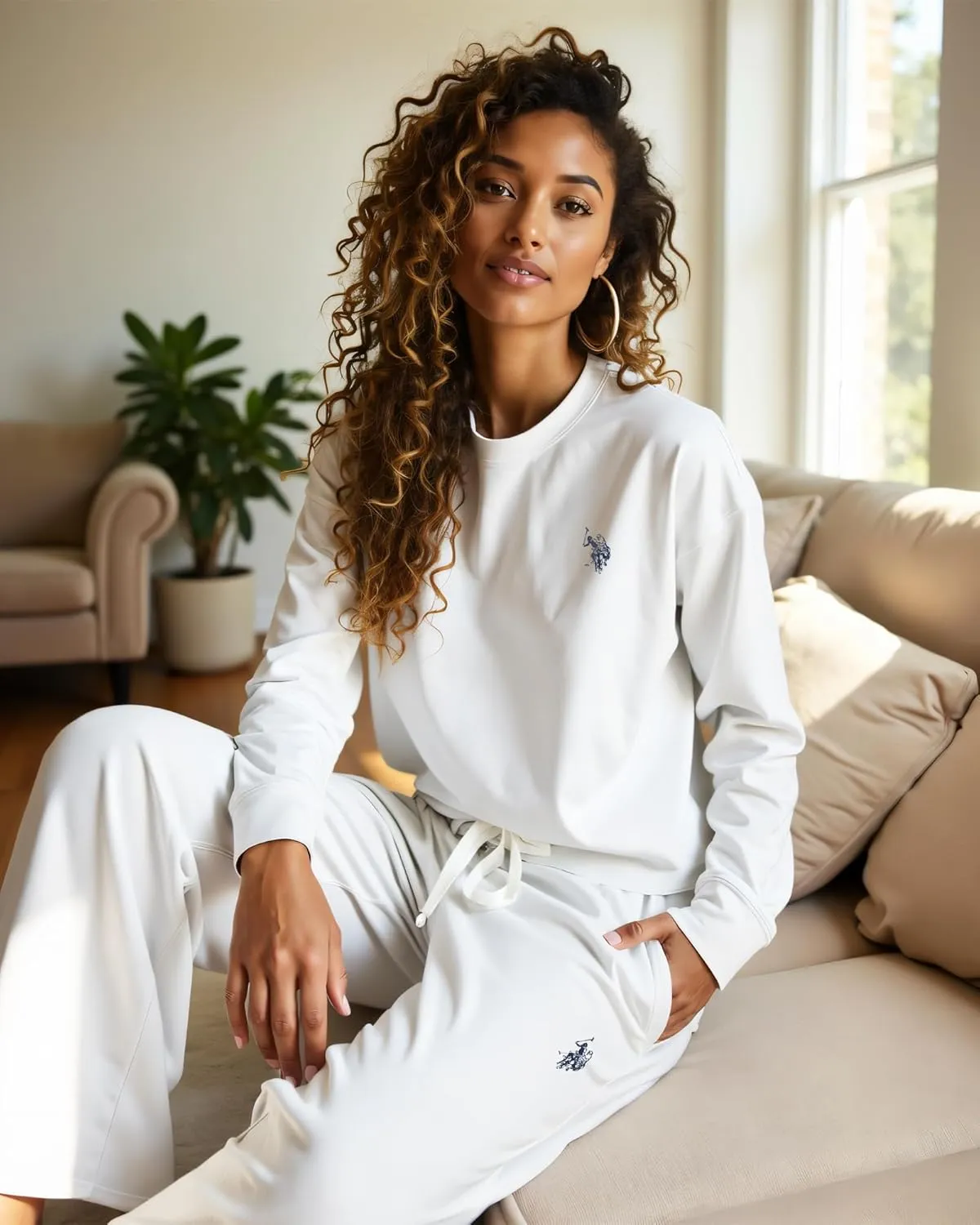 U.S. Polo Assn. Lounge Sets for Women, Tracksuit Sets for Women 2 Piece with Top and Wide Leg Sweatpants for Spring