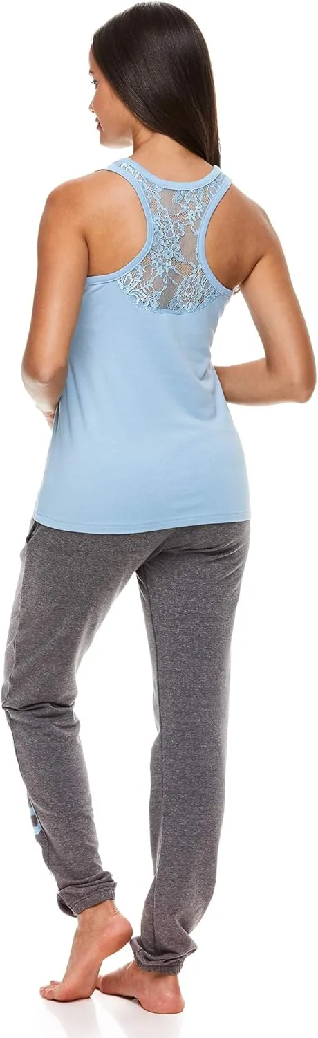 U.S. Polo Assn. Womens Lounge Set Tank Top Pajama Racerback Tank with Lace and Lounge Pant Pajamas for Women