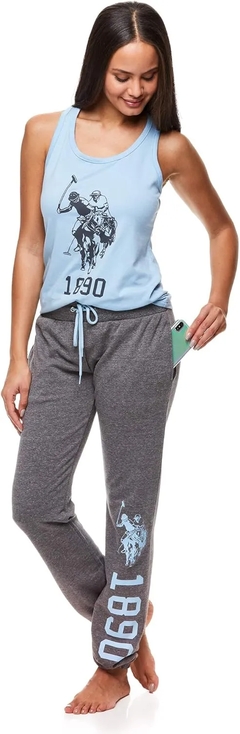 U.S. Polo Assn. Womens Lounge Set Tank Top Pajama Racerback Tank with Lace and Lounge Pant Pajamas for Women