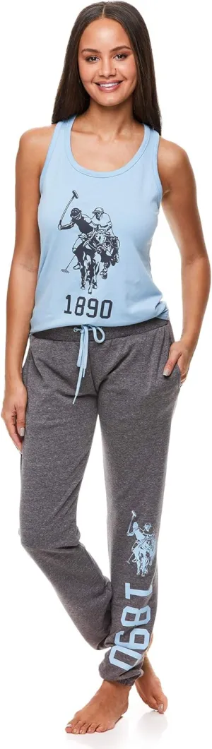 U.S. Polo Assn. Womens Lounge Set Tank Top Pajama Racerback Tank with Lace and Lounge Pant Pajamas for Women