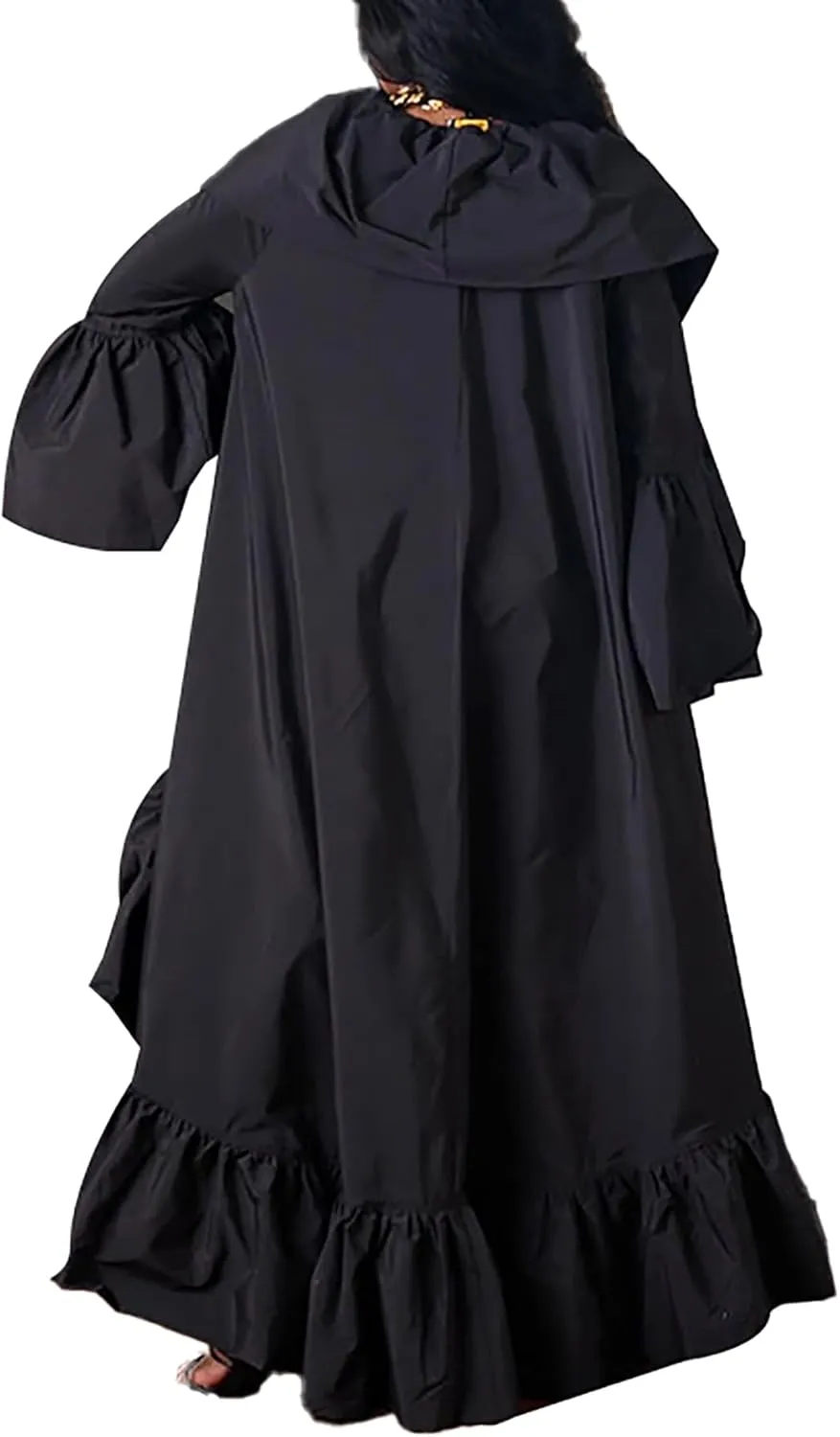 Vakkest Women's Open Front Ruffle Maxi Cardigan Long Sleeve Irregular Hem Asymmetrical Casual Dress Trench Coat Cape