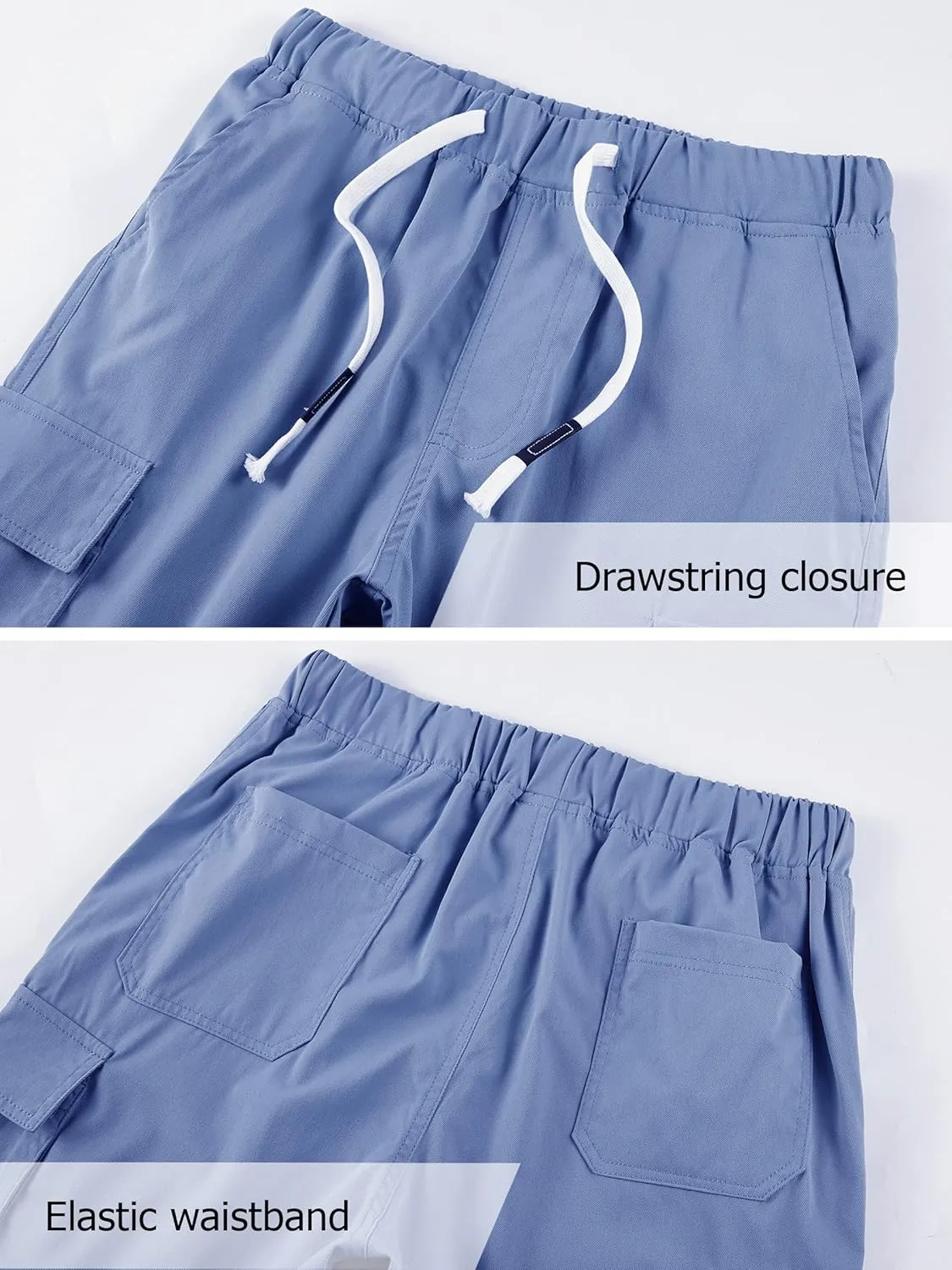 Vcansion Women's Casual Elastic Waist Drawstring Relaxed Fit Multi-Pockets Cotton Cargo Shorts