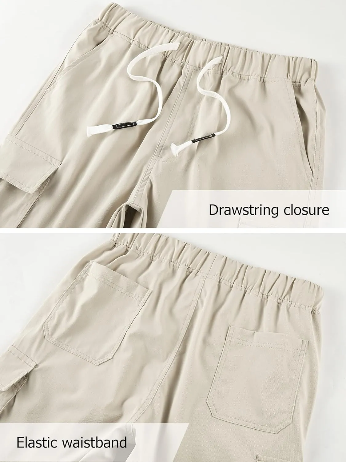 Vcansion Women's Casual Elastic Waist Drawstring Relaxed Fit Multi-Pockets Cotton Cargo Shorts