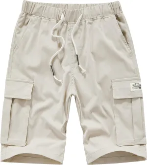 Vcansion Women's Casual Elastic Waist Drawstring Relaxed Fit Multi-Pockets Cotton Cargo Shorts