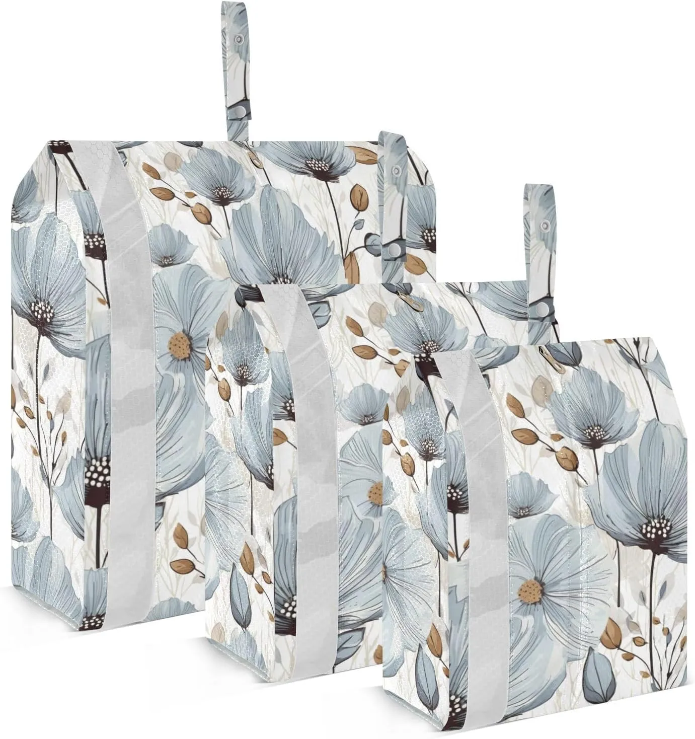 Watercolor Light Blue Flowers Packing Cubes for Travel 3 Set Luggage Packing Cubes Luggage Cubes for Packing Compression