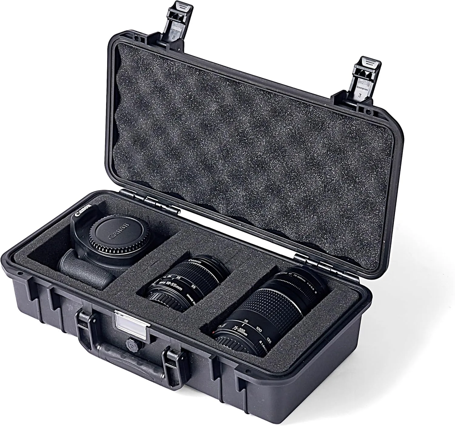 Waterproof Hard Storage Case For Canon EOS Rebel T7 DSLR Camera with EF18-55mm   EF 75-300mm Lens, Camera Protective Waterproof case with Foam (Camera/18-55mm&75-300mm Lenses case)